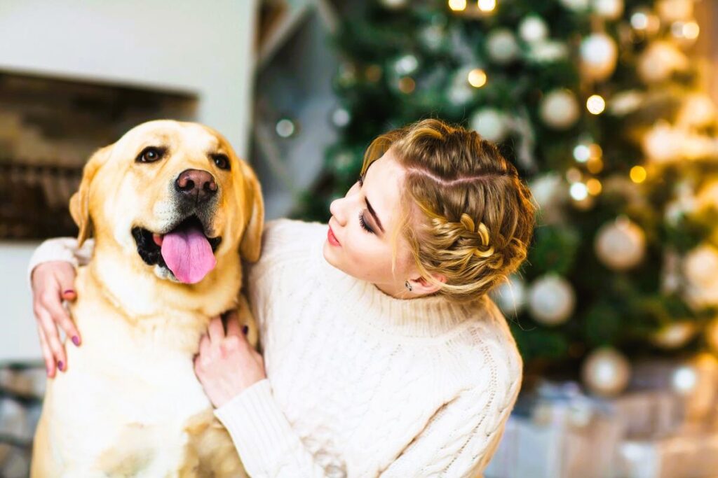 Girl petting a dog