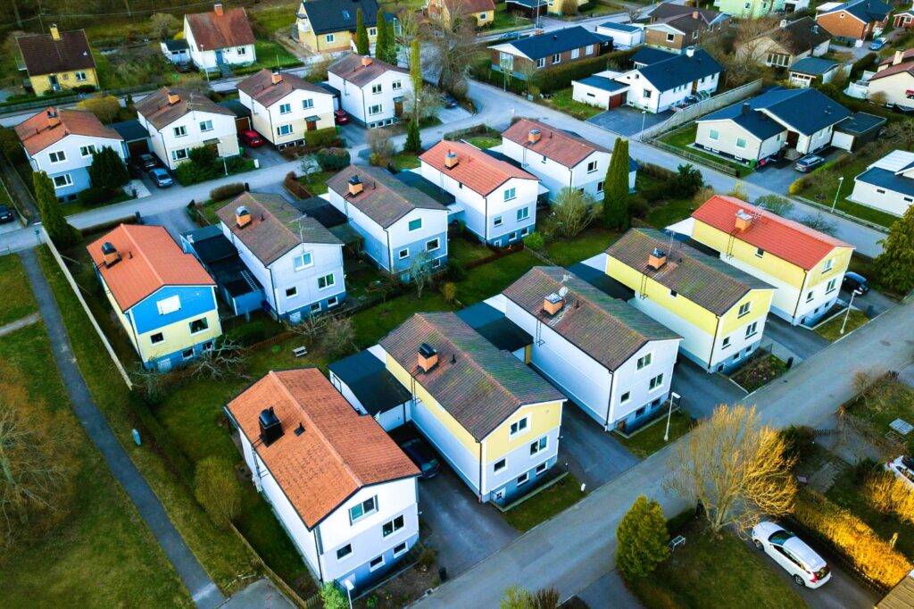 aerial view residential houses